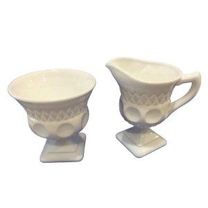 Vintage McKee Plymouth Thumbprint Milk Glass Pedestal Creamer & Sugar